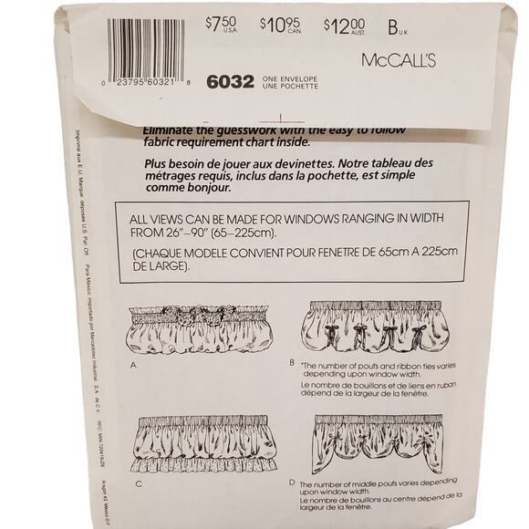 McCALL's Home Decorating Curtains 6032 Vintage McCALL's Sewing Pattern UNCUT - Picture 3 of 5